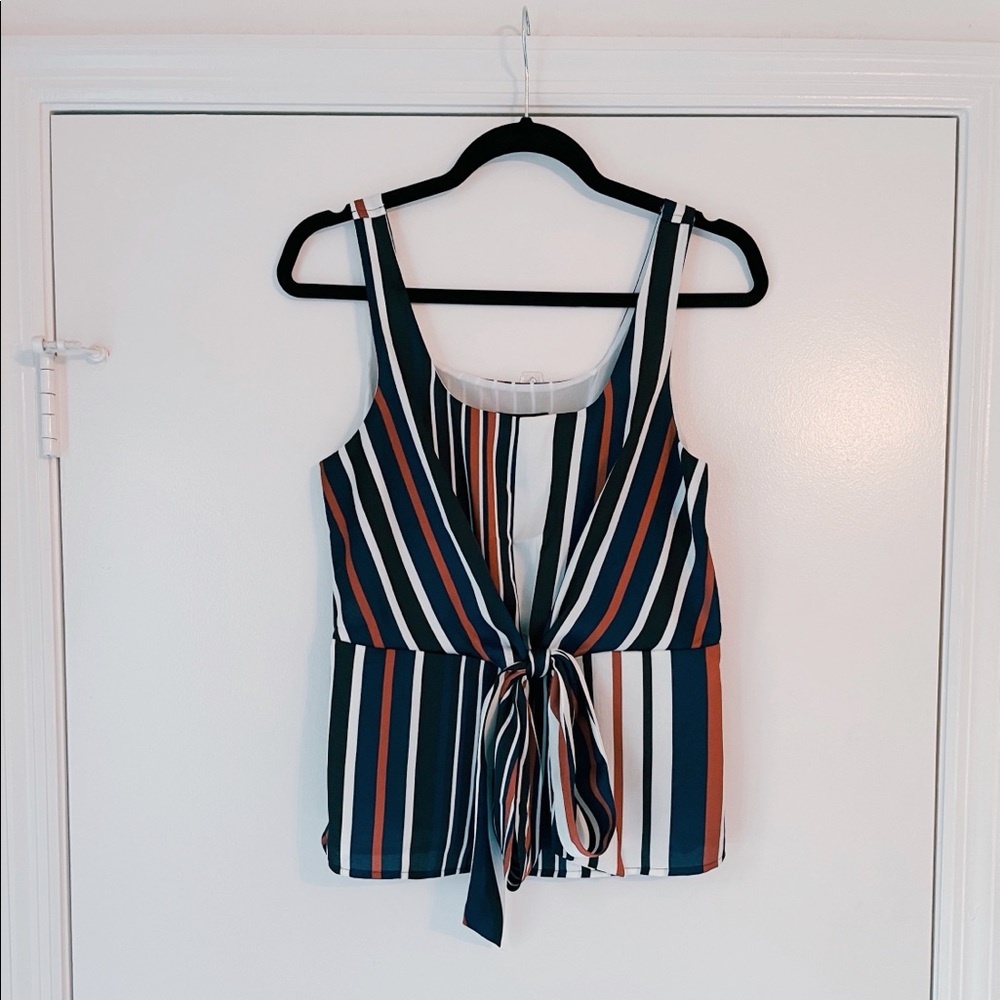 Express striped babydoll tank with tie waistband
